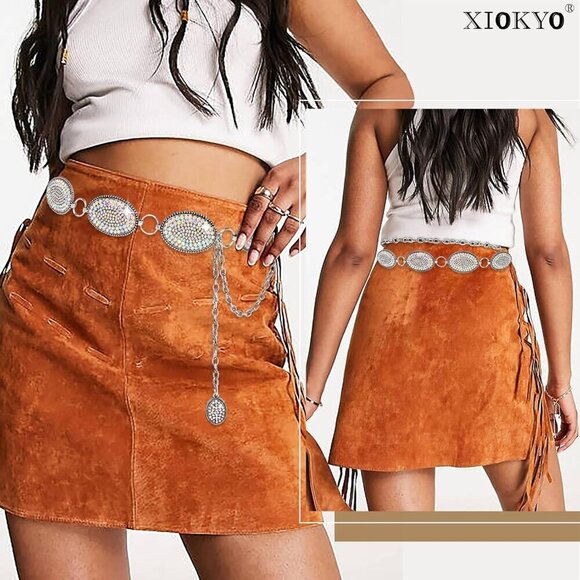 Western Rhinestone Concho Belt Alloy Adjustable 27-46 inches for Women